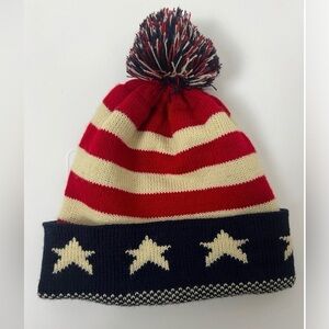 Patriotic Red White & Blue Knitted Acrylic Soft Winter Hat Skiing Skating Unisex